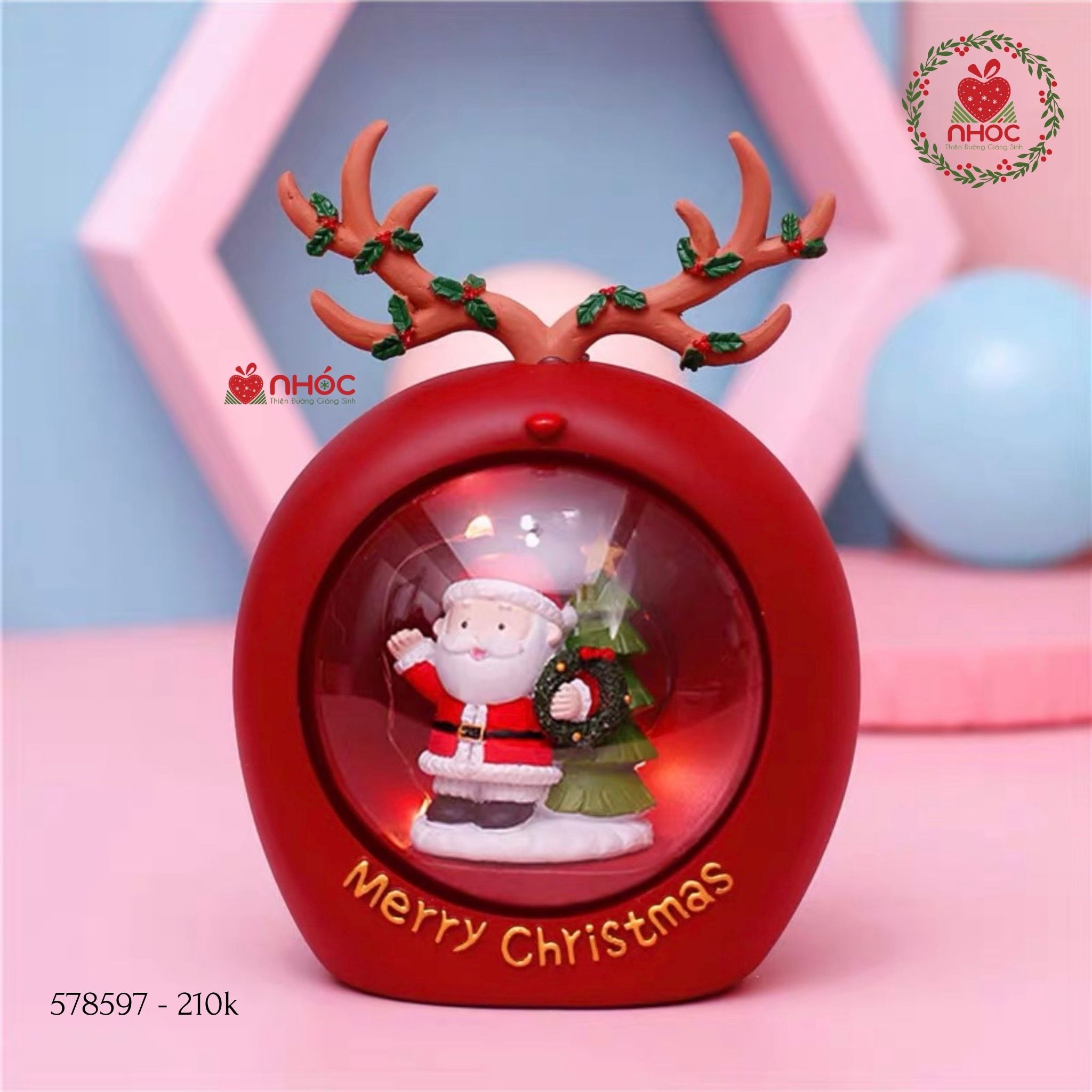 Đèn ngủ tròn sừng tuần lộc - Ông già - Đỏ - 21001