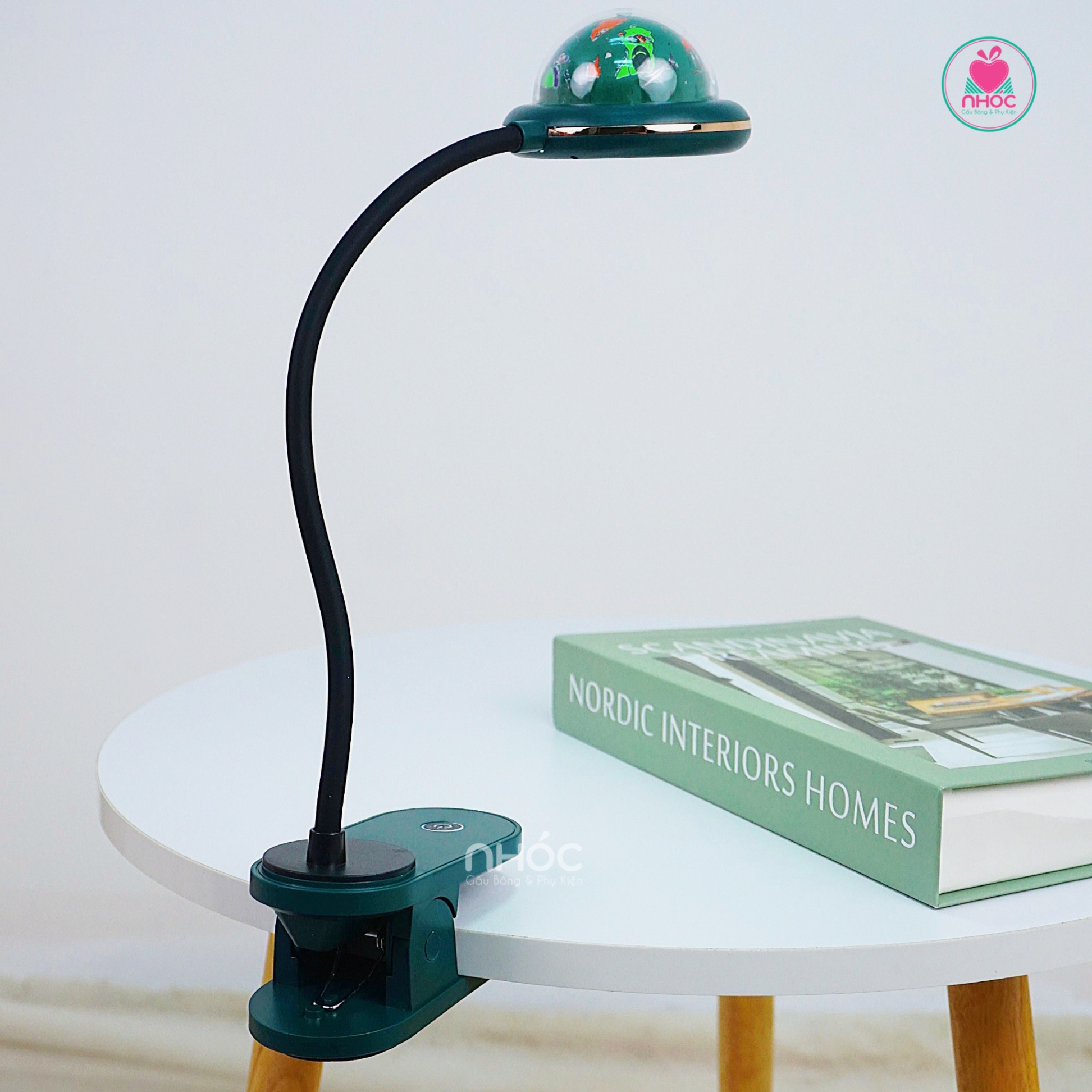 Đèn ngủ để bàn đế kẹp đầu tròn - Xanh lá - 24001