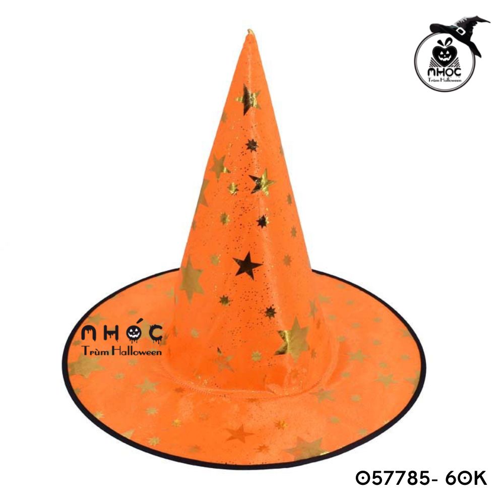 Mũ phù thủy vải phi bóng in sao - Cam - 6001