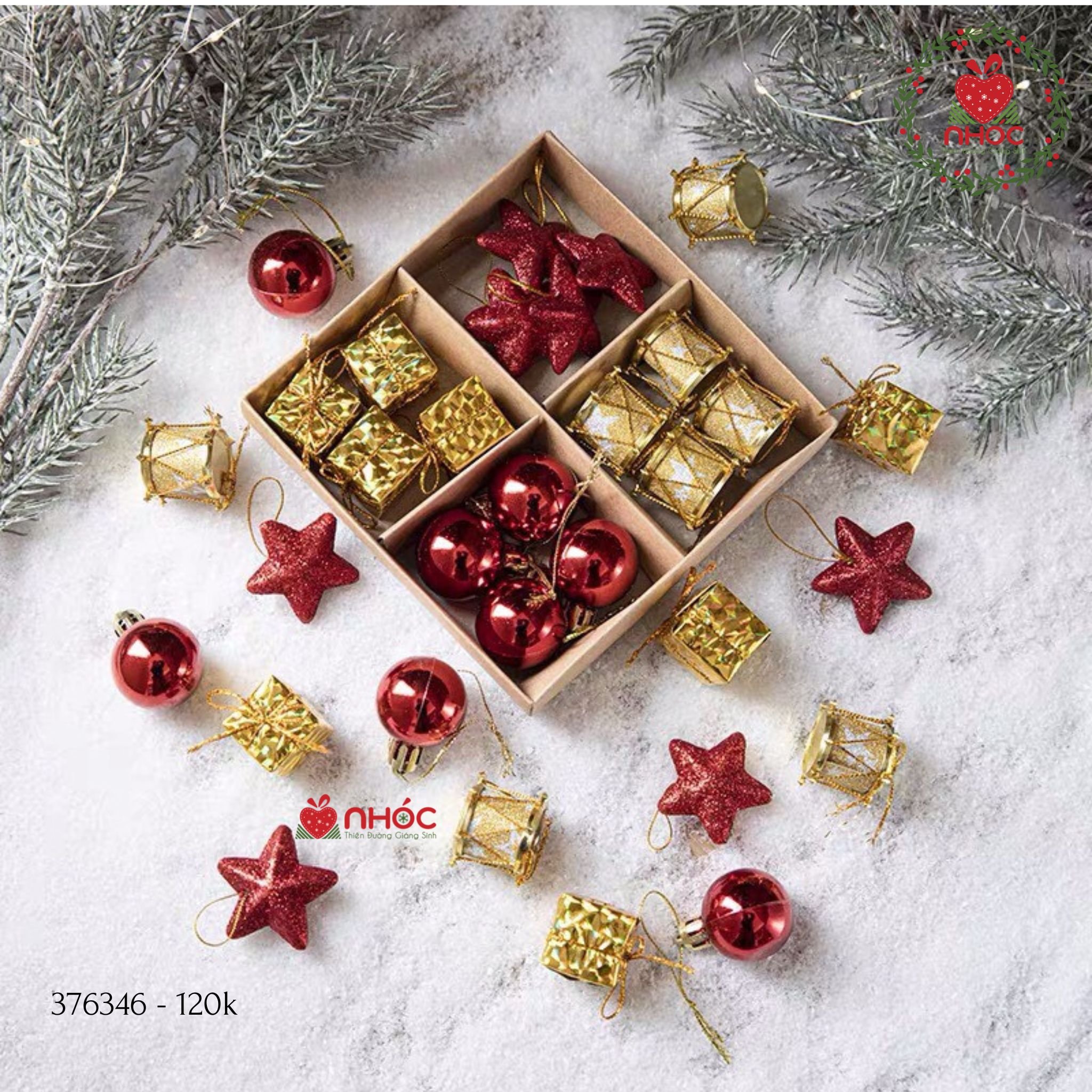 Phụ kiện trang trí Noel combo 4 món - Vàng đỏ - 12001