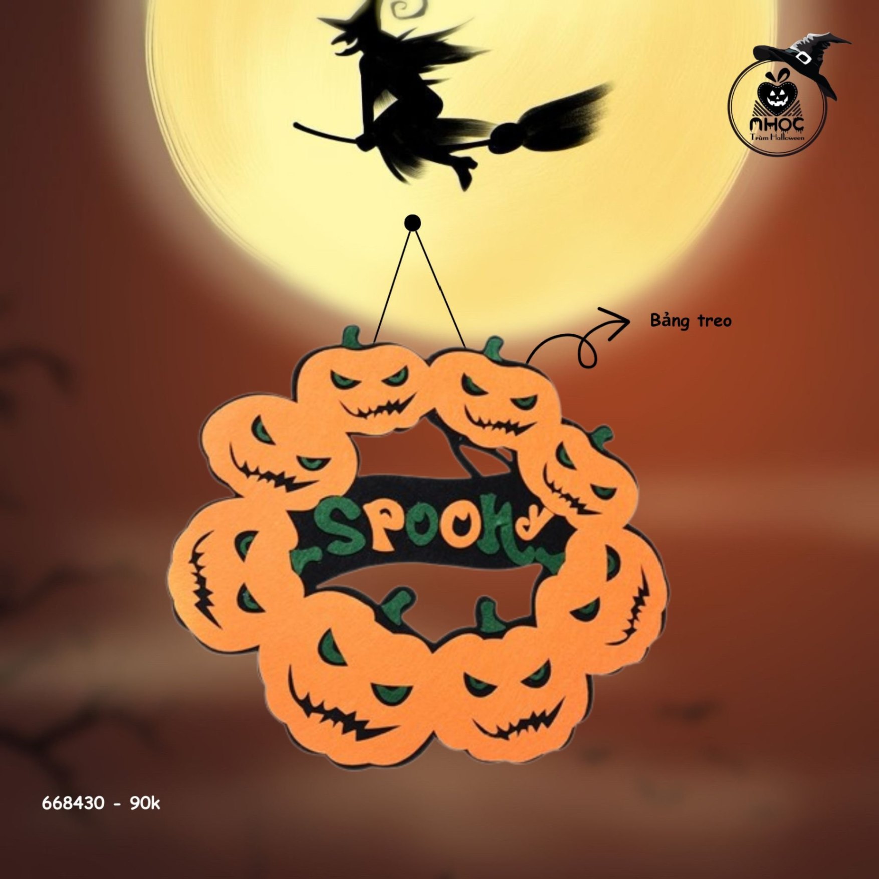 Bảng chào nỉ treo vòng tròn bí spooky - 9001