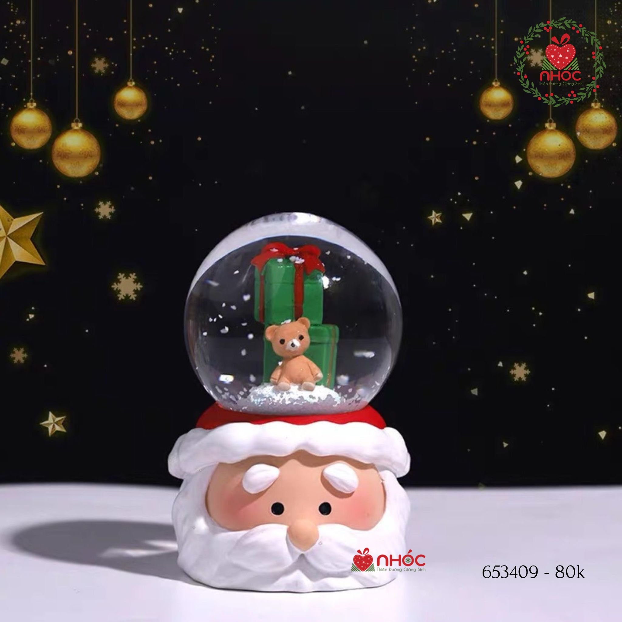 Cầu tuyết Noel nhỏ đế đầu ông già - Hộp quà - 0780