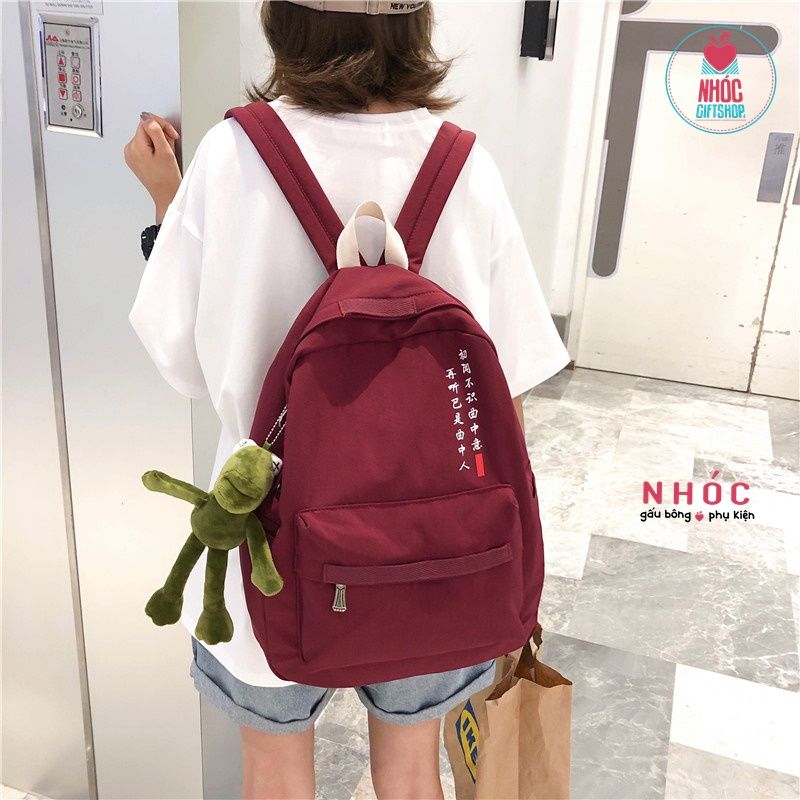 Balo vải màu combo móc khóa - 34001 - Đỏ boocdo
