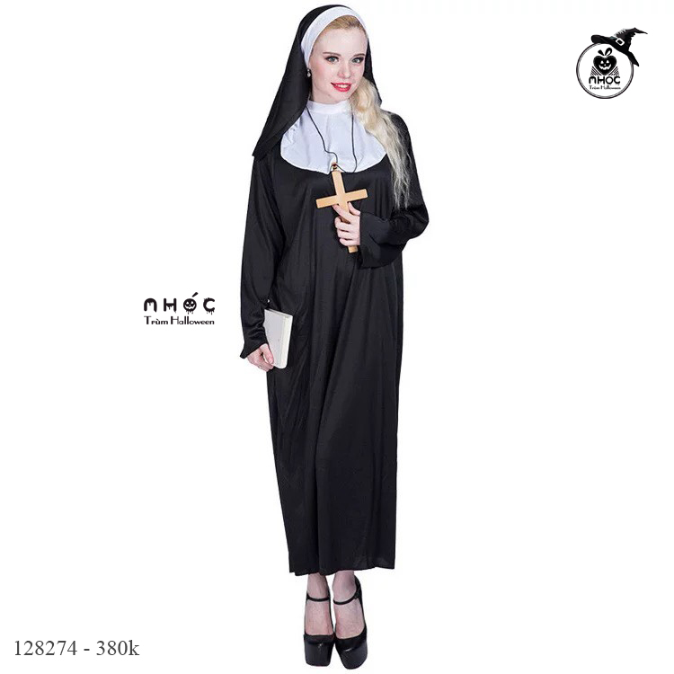 Đầm halloween ma sơ valak combo khăn dây cổ - Đen - 170380