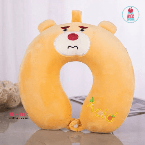 Gối kê cổ cao su non Gấu thêu Cam - Nâu - 16001