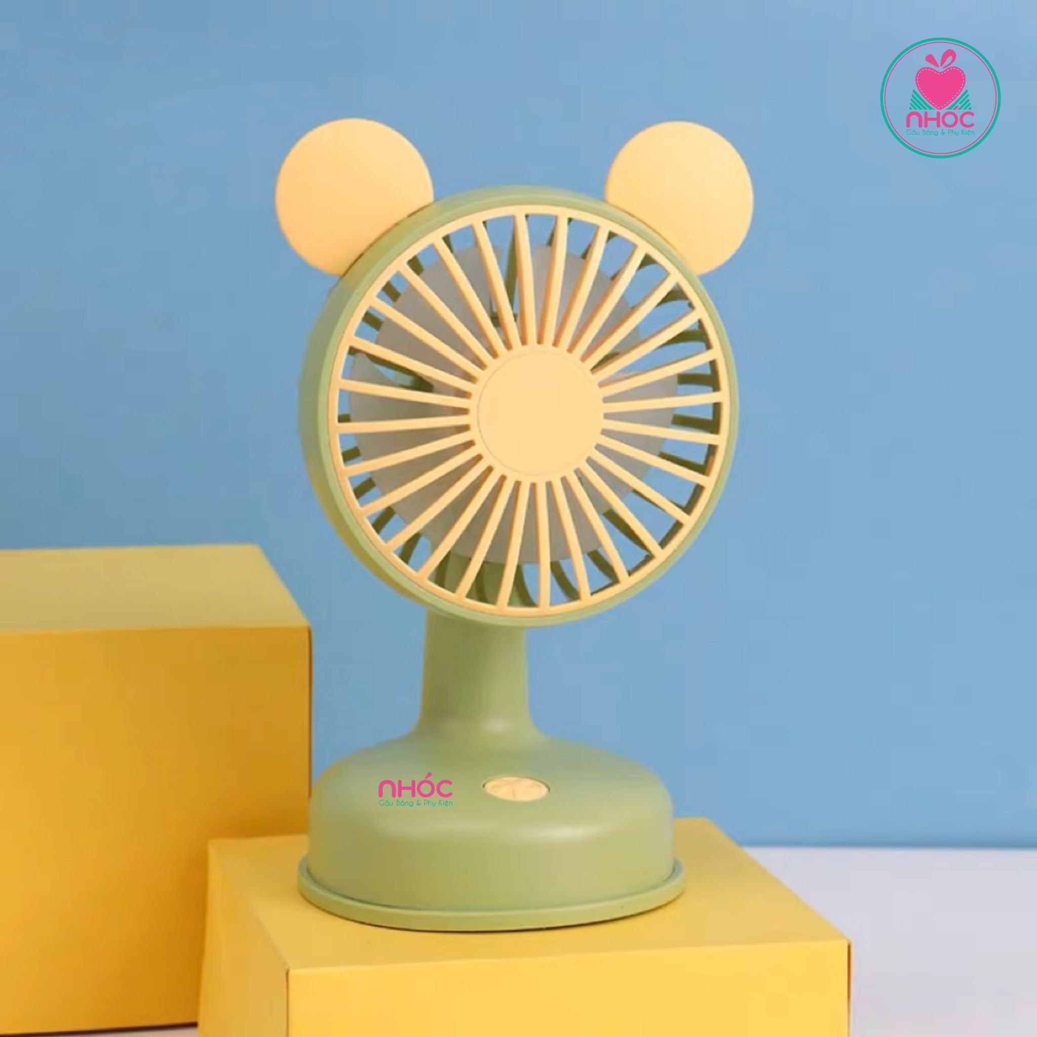 Quạt để bàn đế tròn tai gấu - Xanh lá - 11001