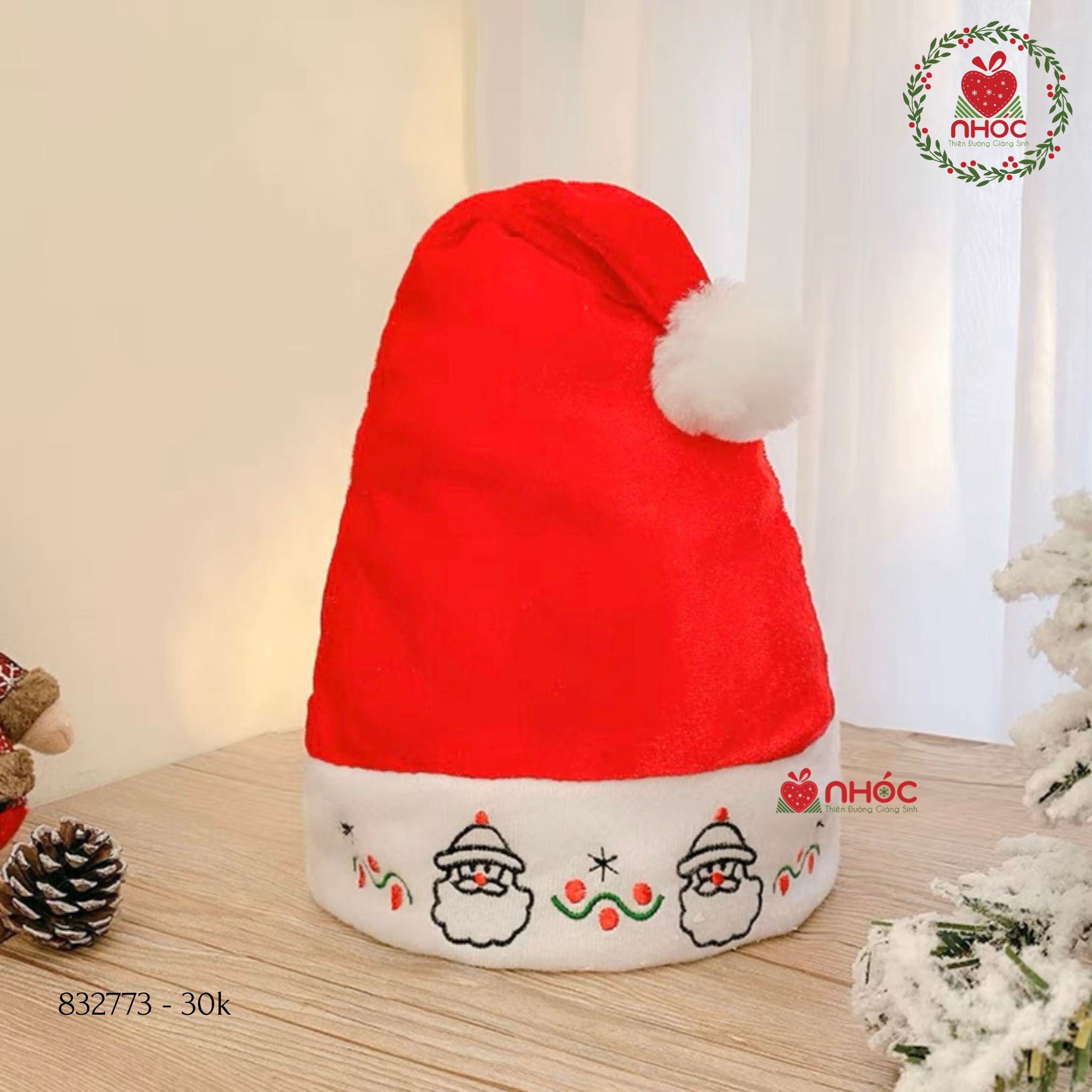 Mũ noel nhung thêu ông già noel - 3001