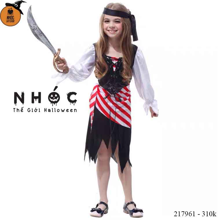 Đầm halloween cướp biển carribean pirate girl váy sọc chéo tua rua - Size M - 115310