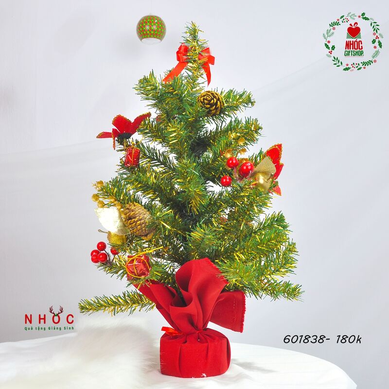 Cây thông noel mini xanh vàng có trang trí - LP - T15 - BYD - 15in - 40180