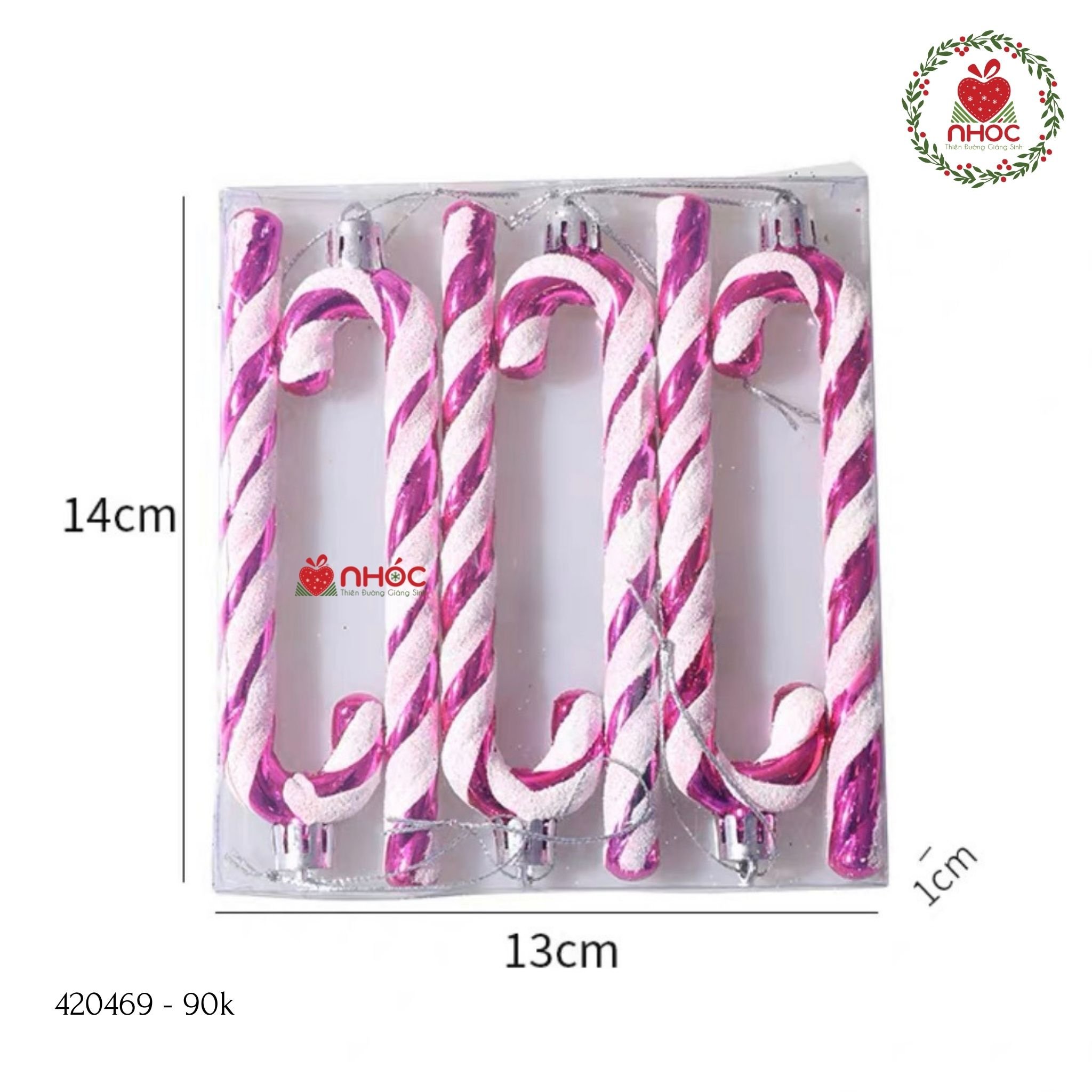 Phụ kiện trang trí Noel bộ 6 cây gậy xoắn kim tuyến - Hồng - 1590