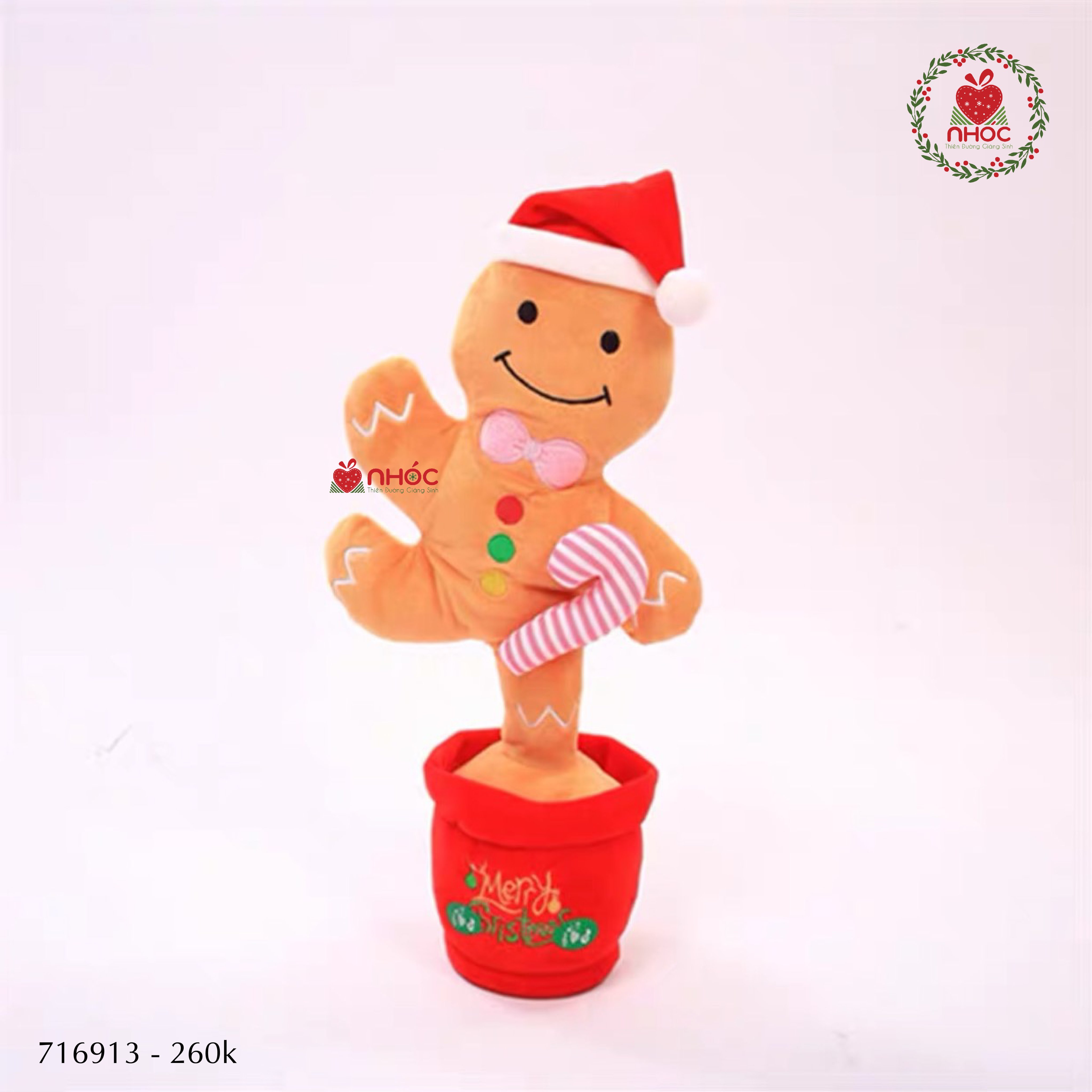 Đồ chơi noel nhạc nhảy ghi âm chậu cây - Cậu bé bánh gừng - 26001