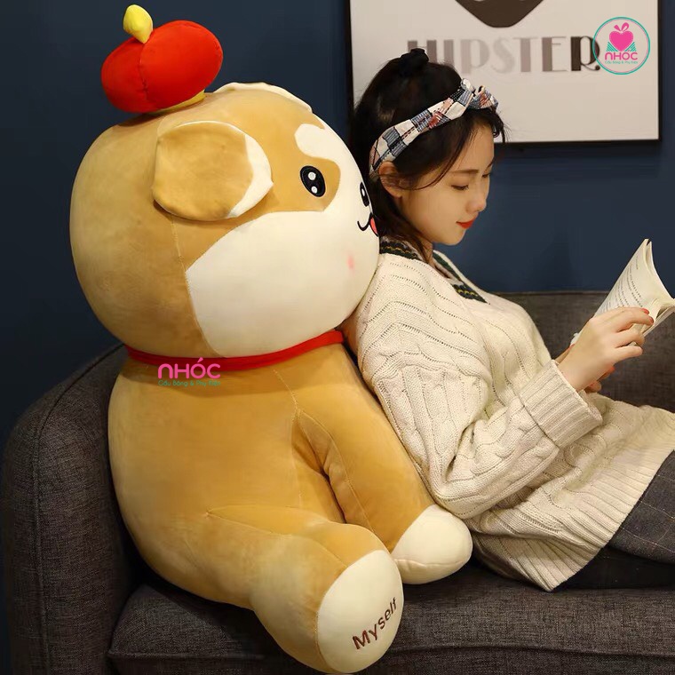 Thú bông chó Corgi đội nón lông mịn ngồi - Camel - 80720