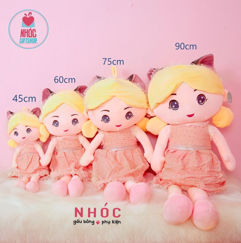 Búp bê bông đầm hoa cài mèo lông mịn - Hồng - 75380