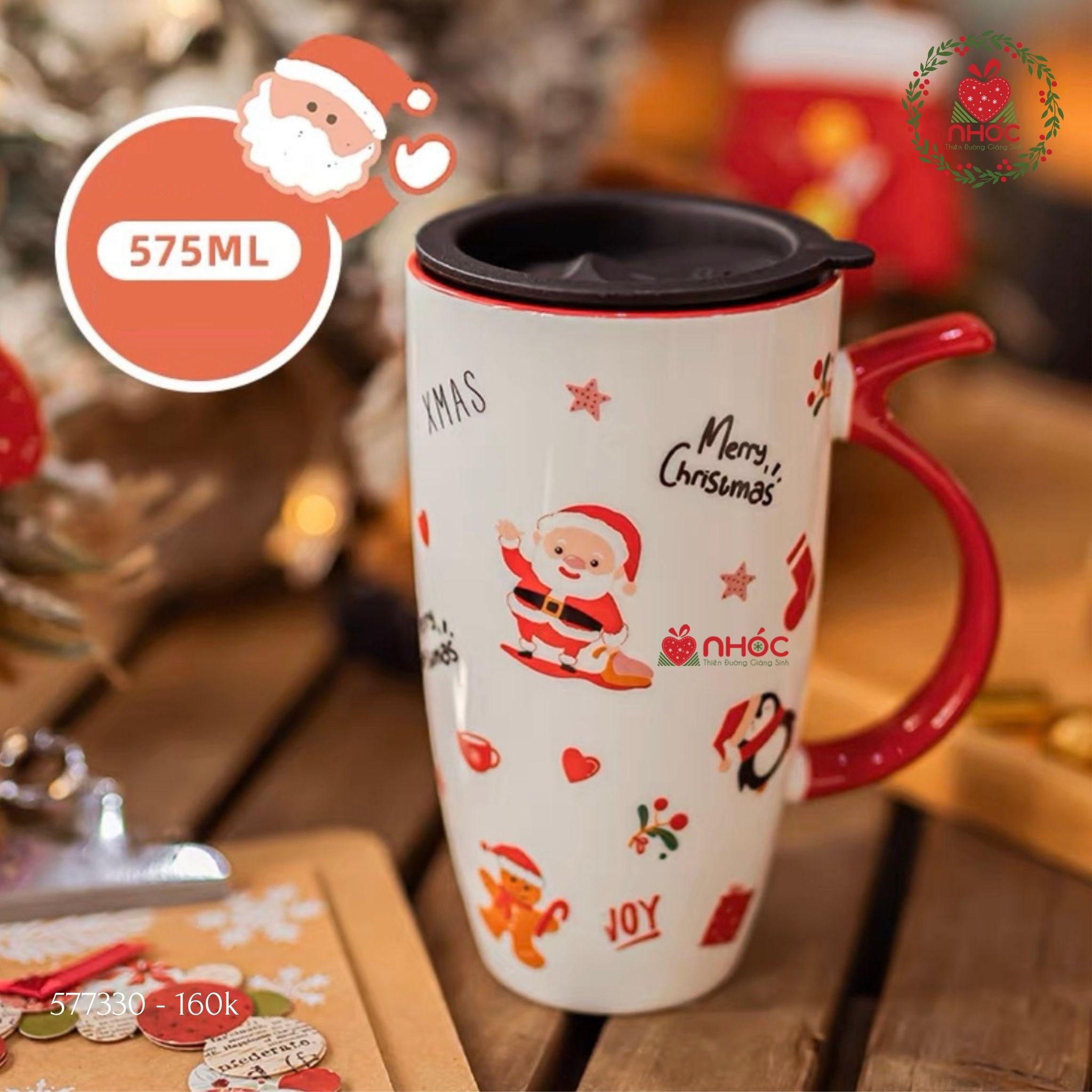 Ly sứ Noel cao hoạ tiết - Ông già - 18001