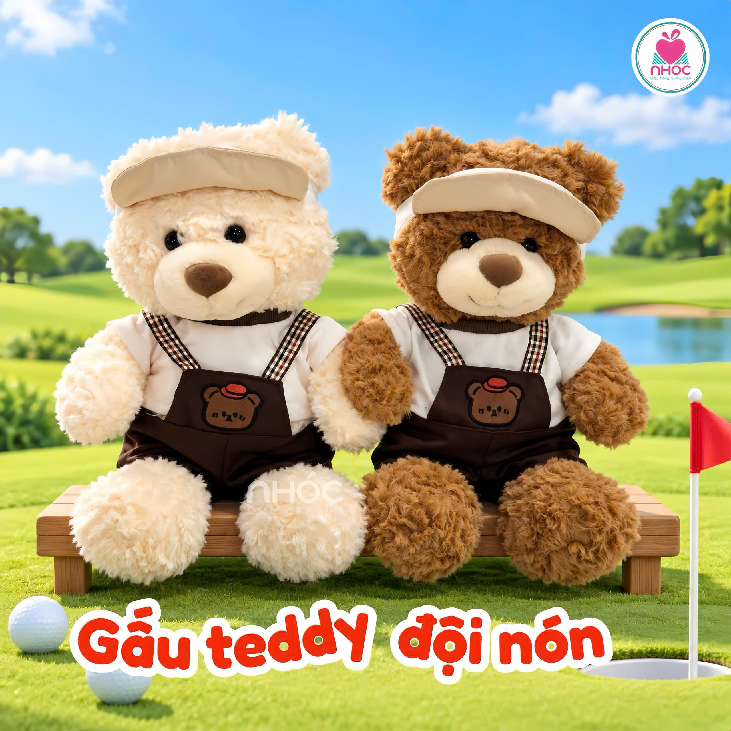 Gấu teddy đội nón Smile lông xoắn ngồi