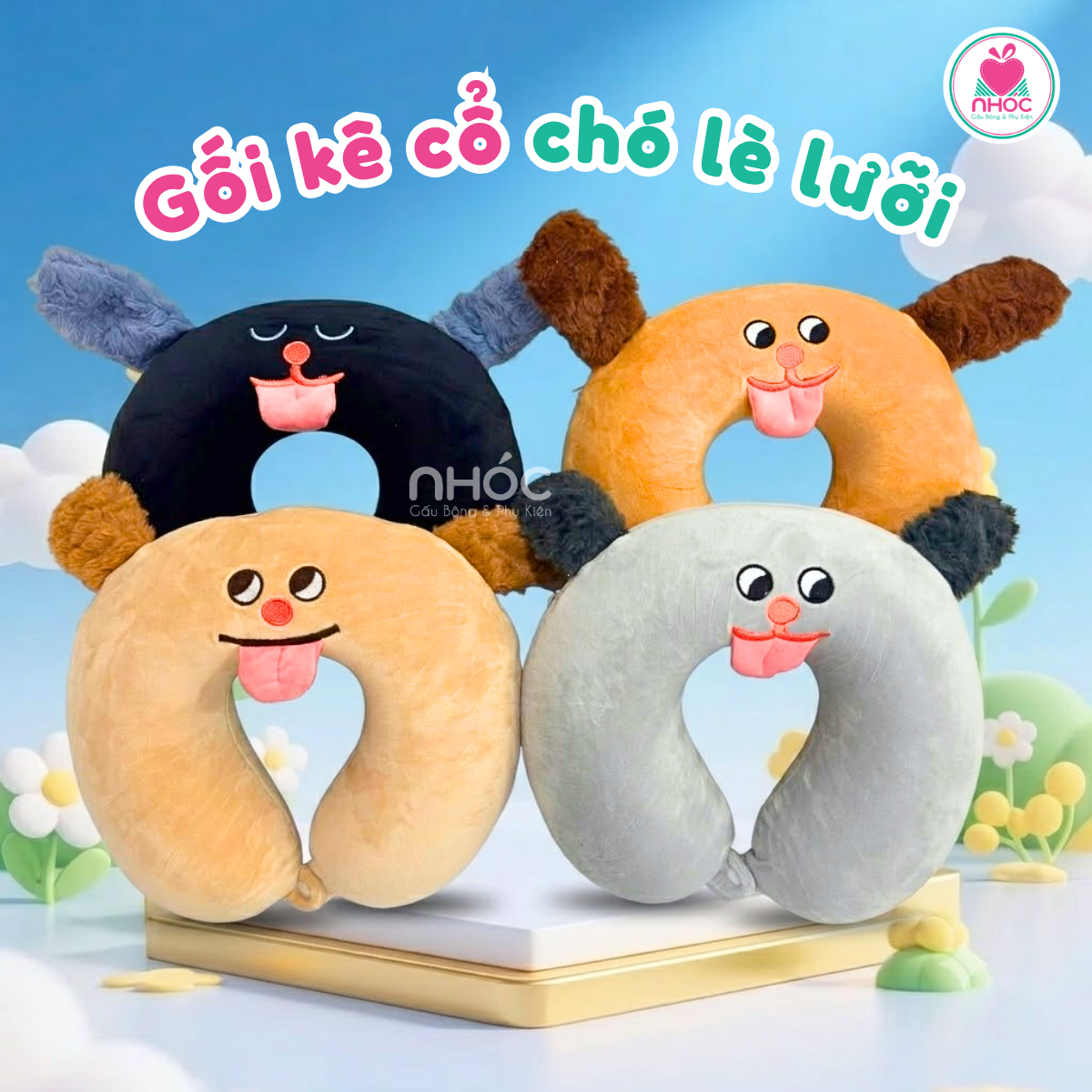 Gối kê cổ cao su non Chó lè lưỡi