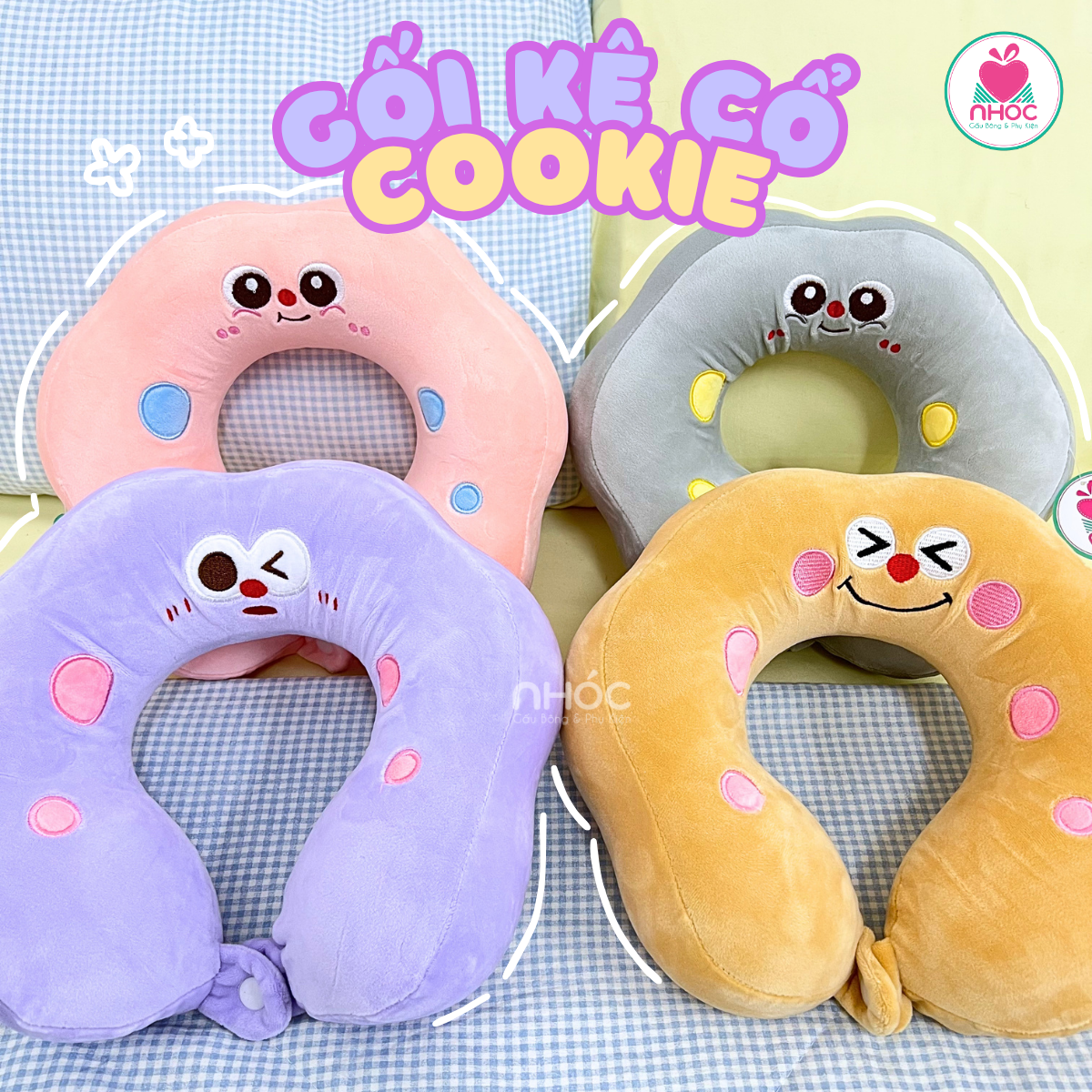Gối kê cổ cao su non Cookie mặt cảm xúc