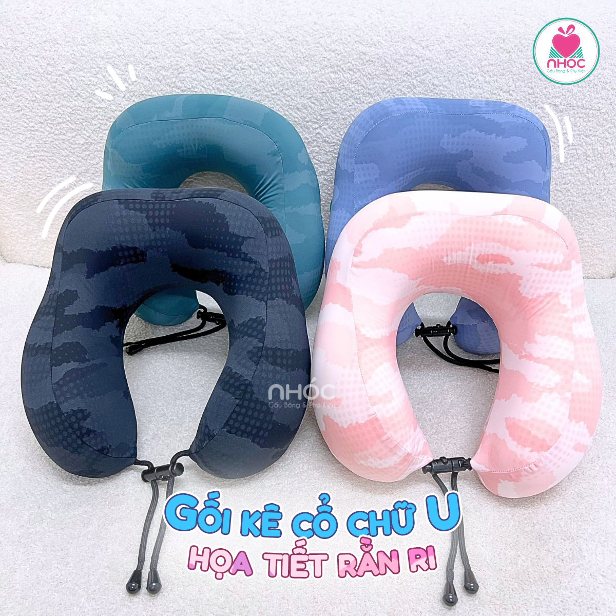 Gối kê cổ cao su non chữ U hoạ tiết rằn ri