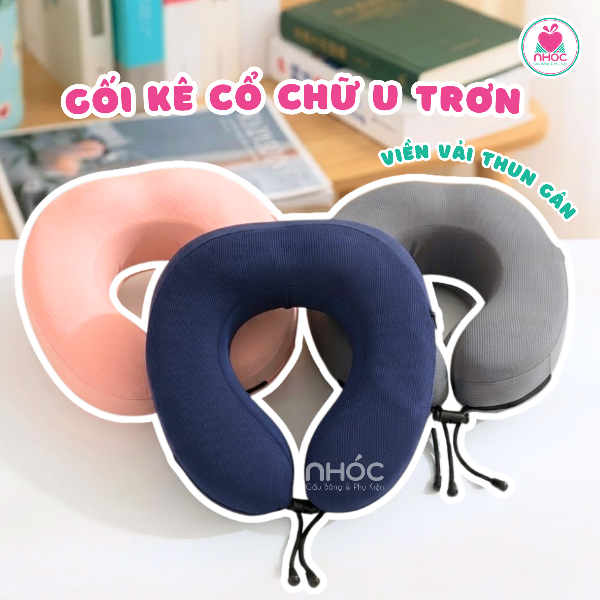 Gối kê cổ cao su non chữ U trơn viền vải thun gân