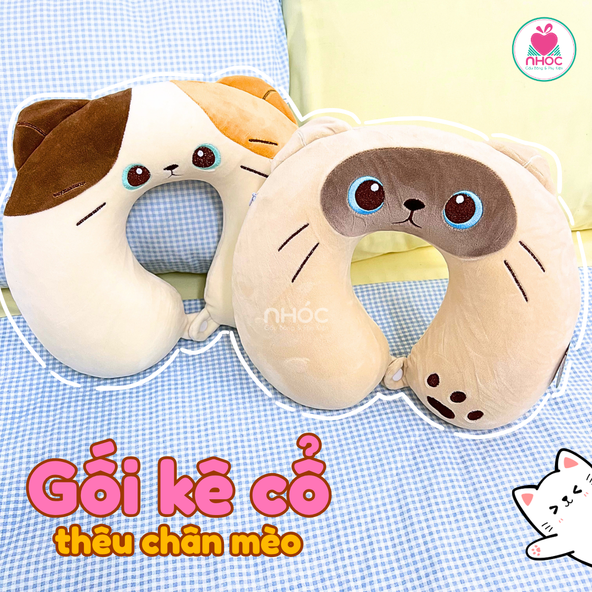Gối kê cổ cao su non thêu chân mèo
