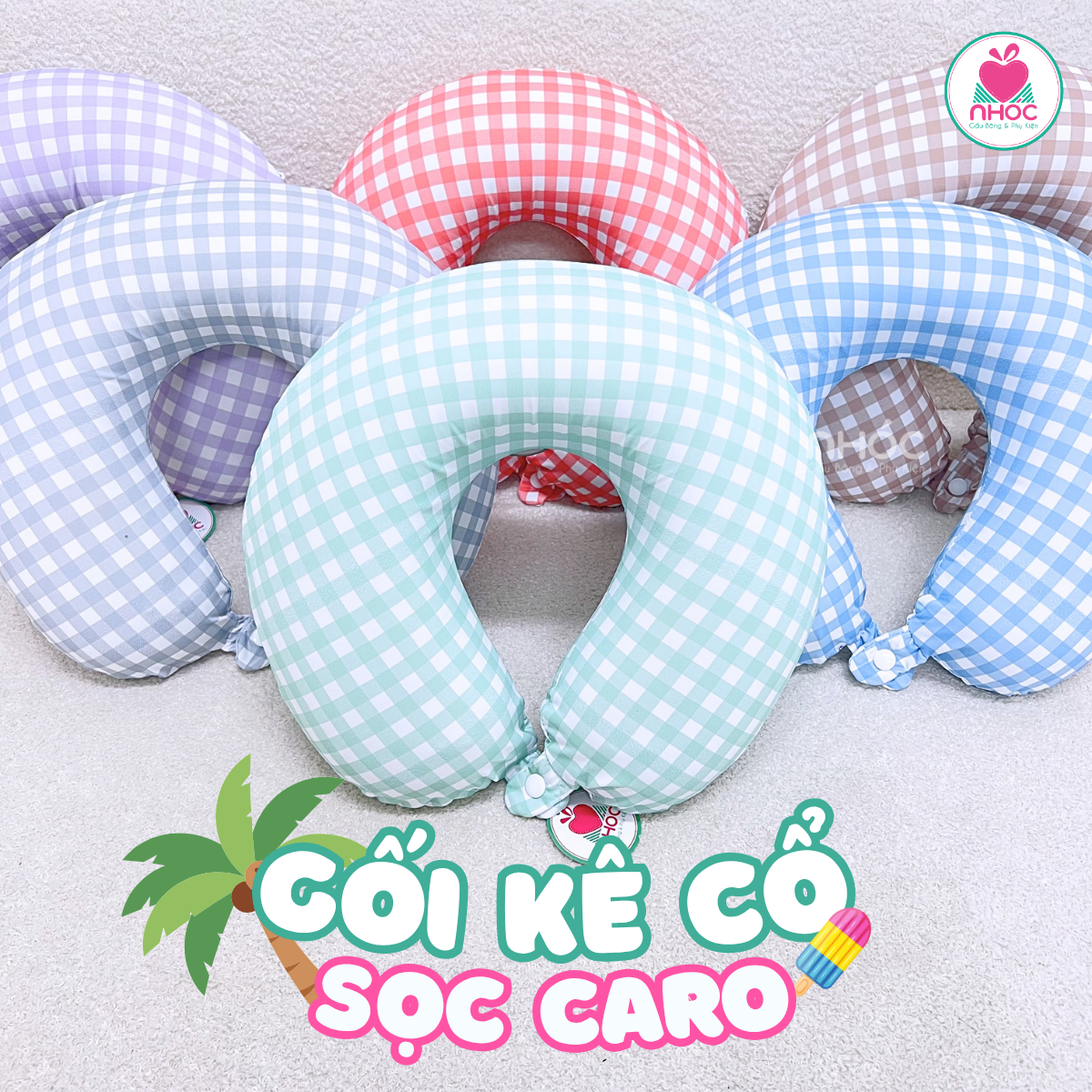 Gối kê cổ cao su non thun lạnh sọc caro