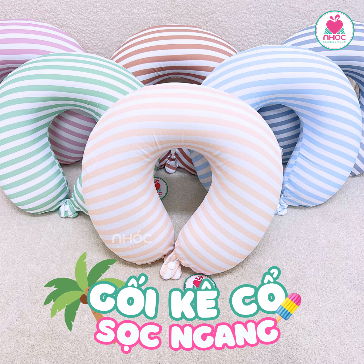 Gối kê cổ cao su non thun lạnh sọc ngang