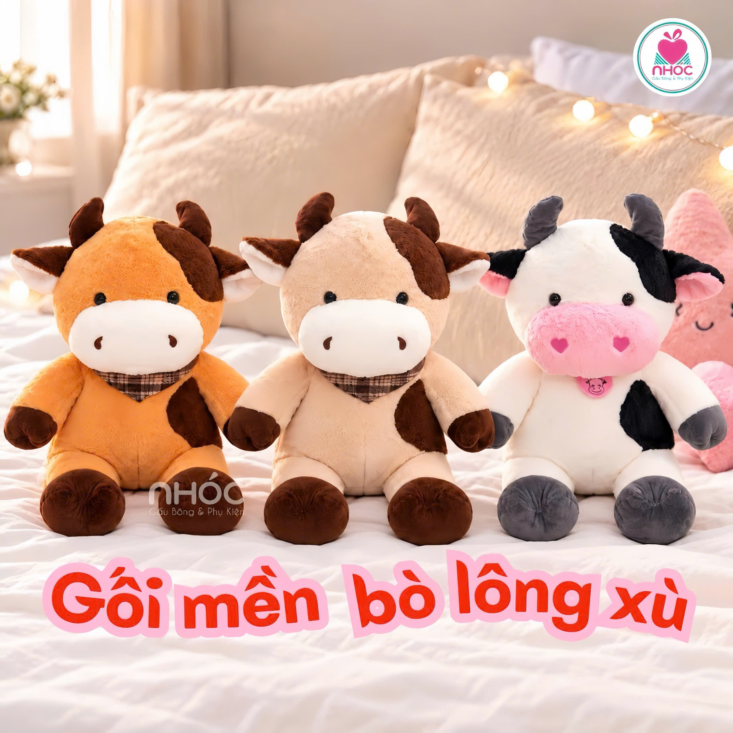 Gối mền bò lông xù ngồi