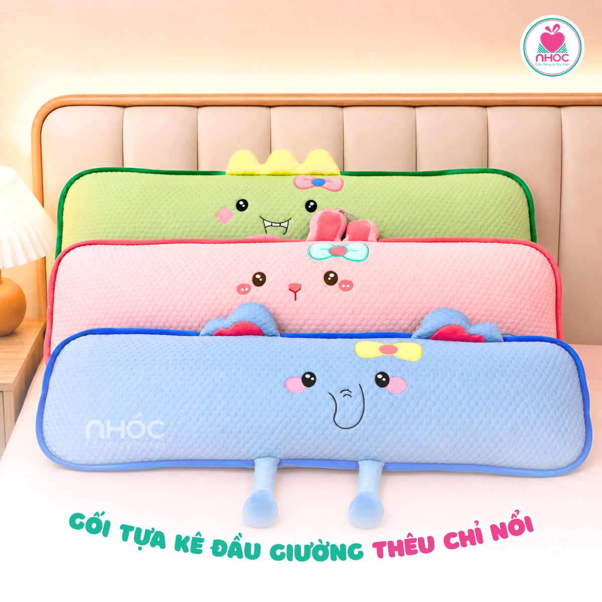 Gối tựa kê đầu giường thêu chỉ nổi TC