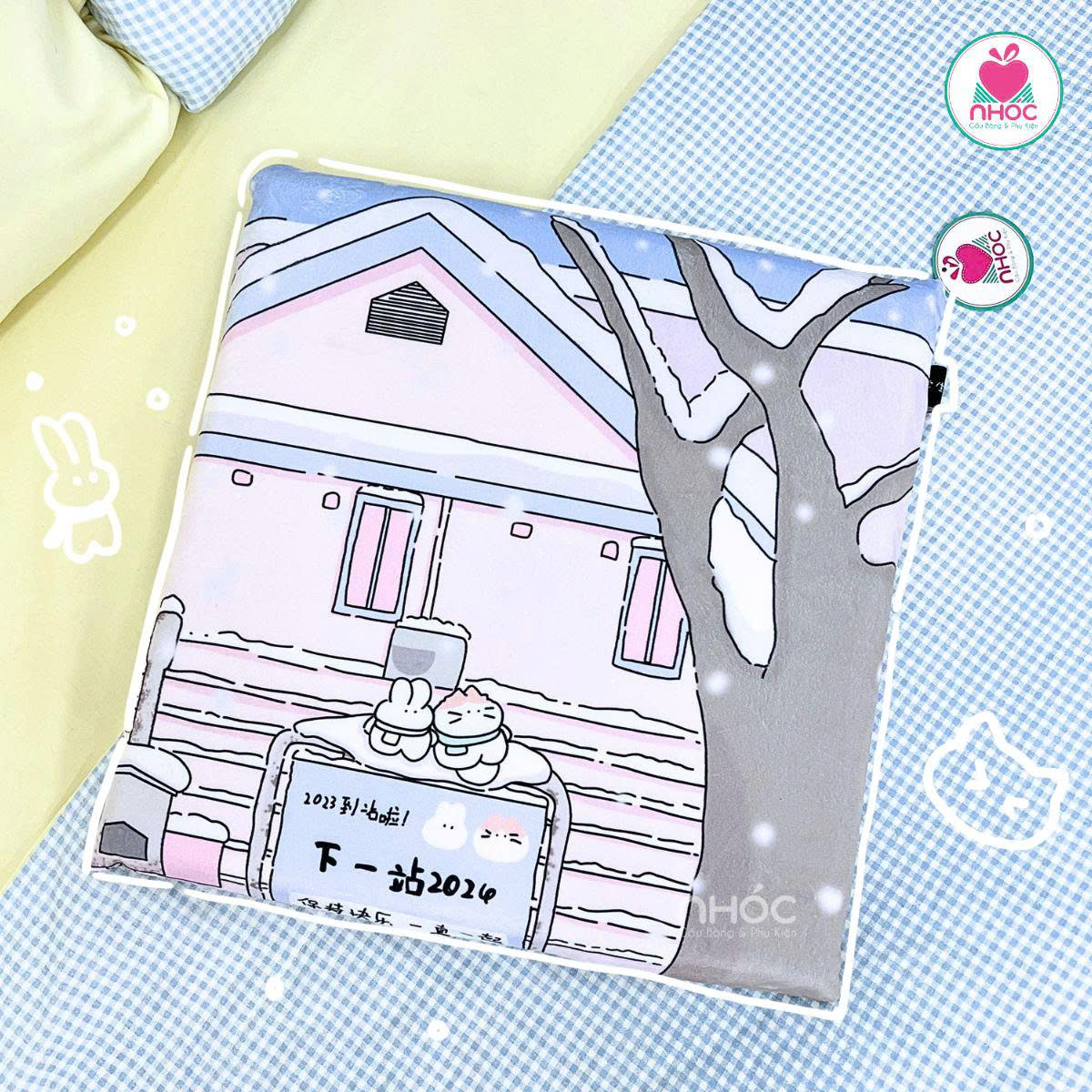 Gối tựa lưng cao su non vuông hoạ tiết cute 2m - 3022026