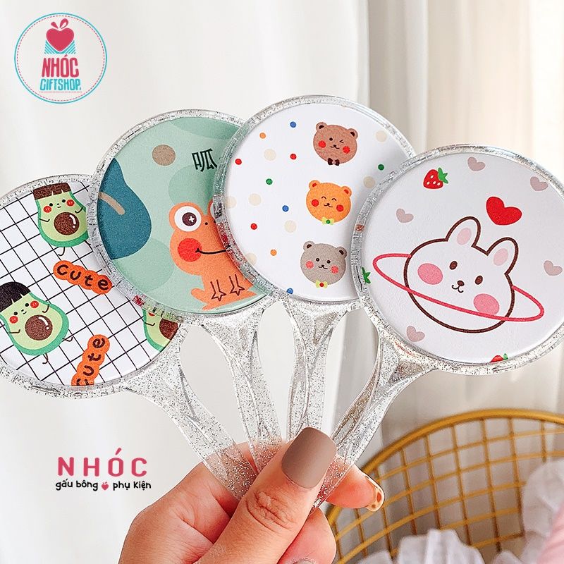 Gương cầm tay tròn kim tuyến in hình - 3001