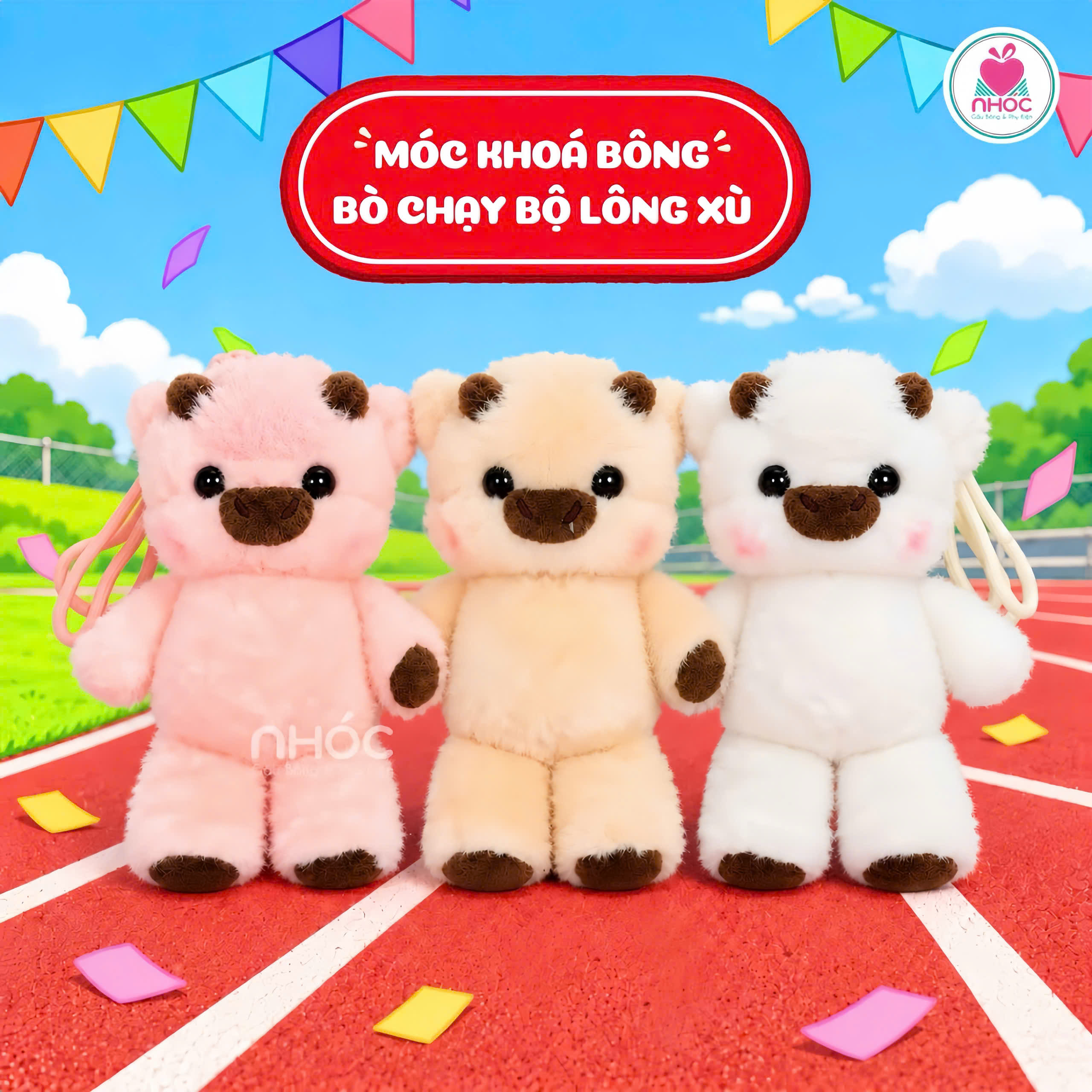 Móc khoá bông Bò chạy bộ lông xù