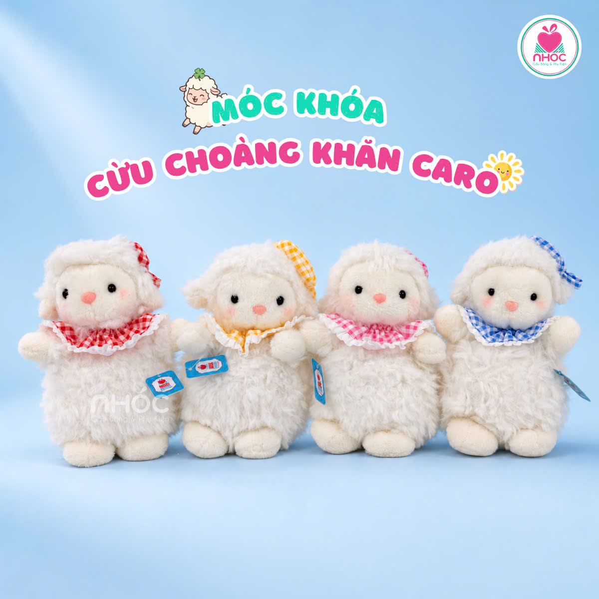 Móc khoá bông Cừu choàng khăn caro 4m - Trắng - 1011026