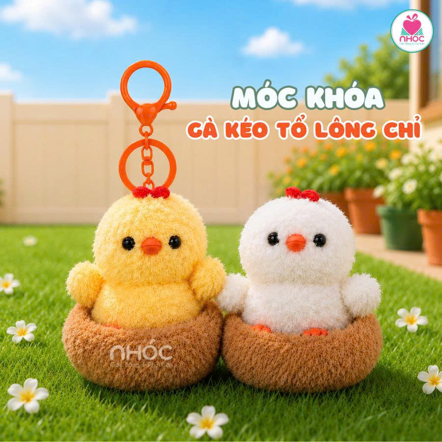 Móc khoá bông Gà kéo tổ lông chỉ