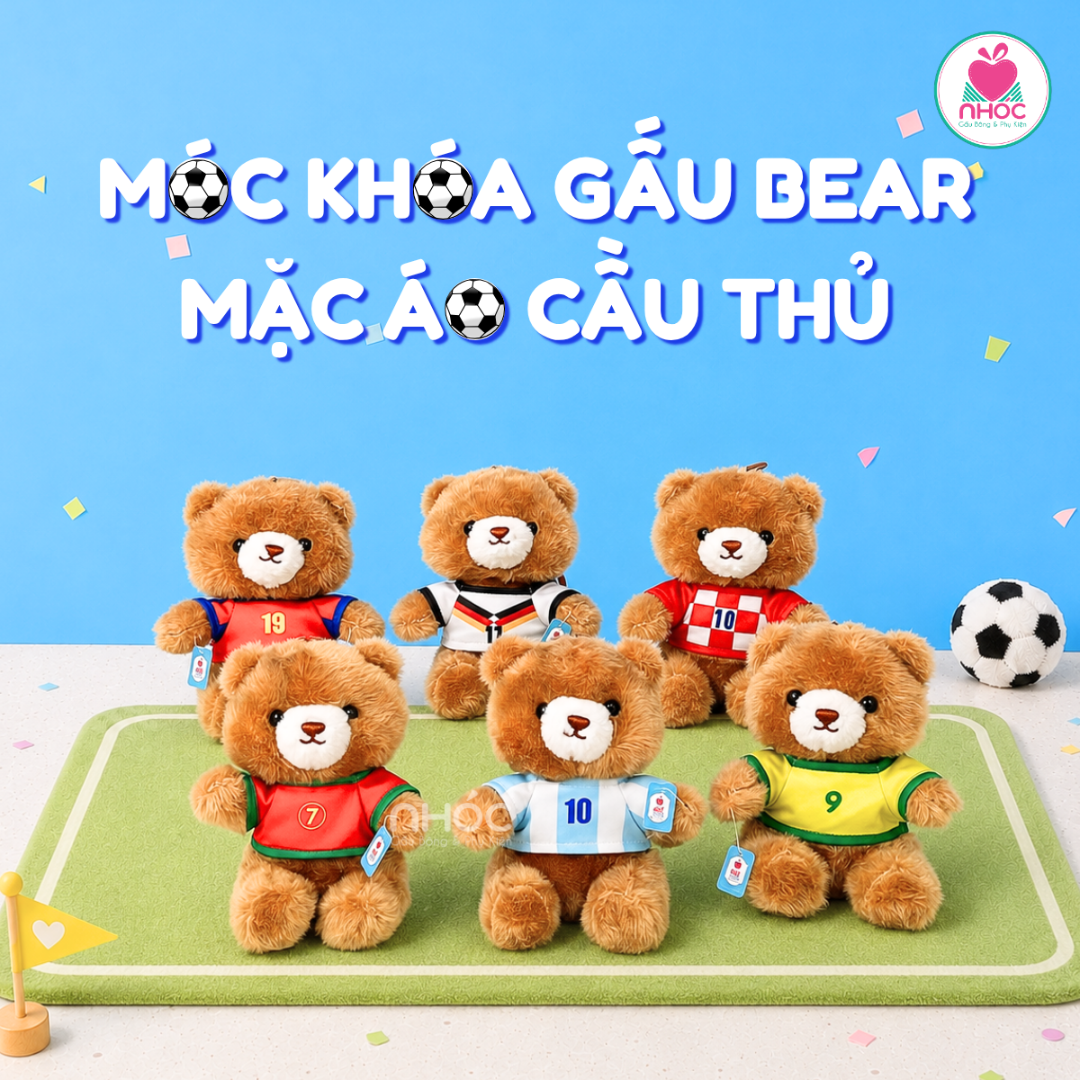 Móc khoá bông Gấu Bear mặc áo cầu thủ 6m - Nâu - 2013026