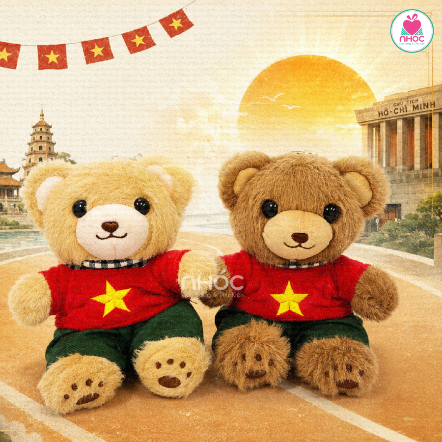 Móc khoá bông Gấu Quốc Kỳ lông mịn TC