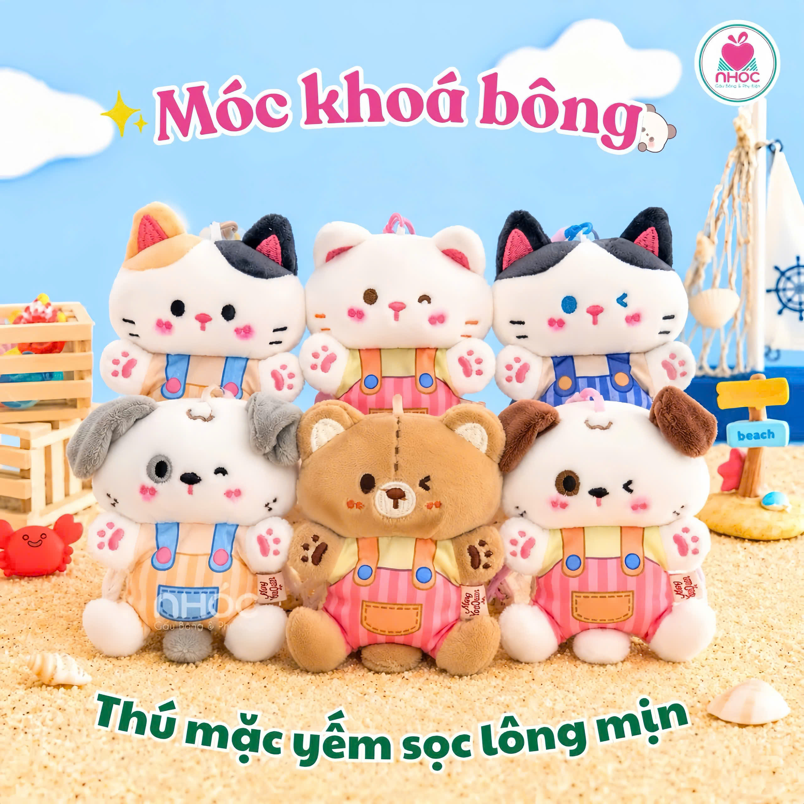Móc khoá bông Thú mặc yếm sọc lông mịn