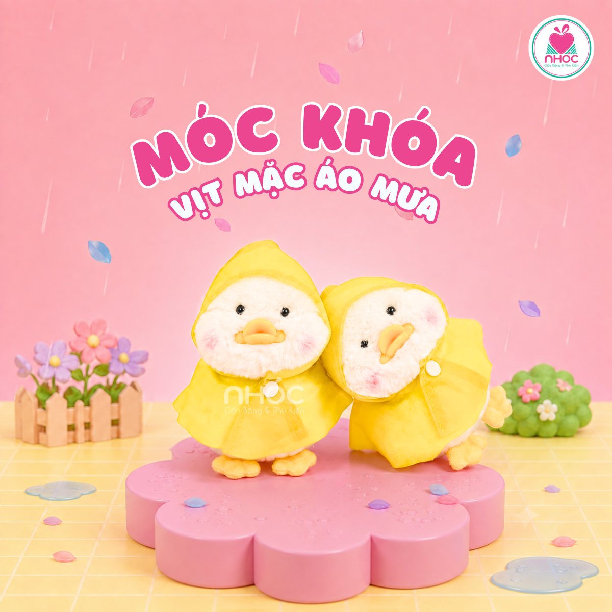 Móc khoá bông Vịt mặc áo mưa - Vàng - 1013026
