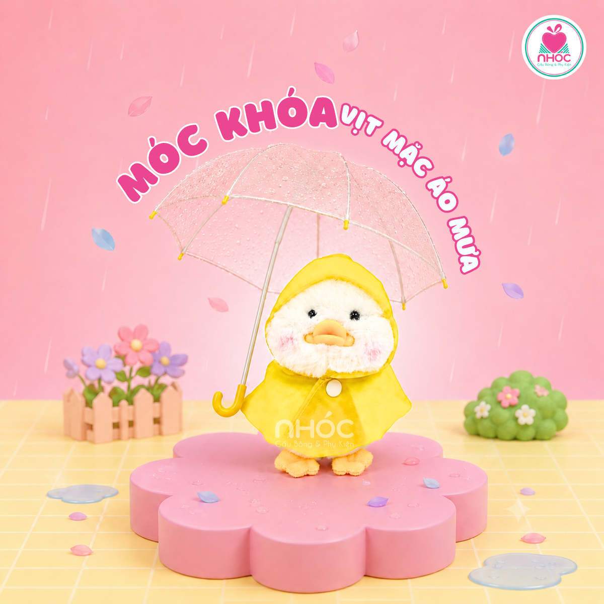 Móc khoá bông Vịt mặc áo mưa - Vàng - 1013026