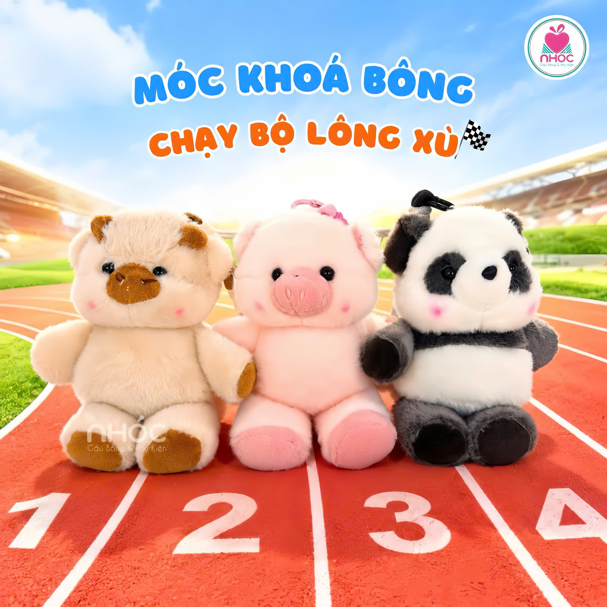 Móc khoá bông chạy bộ lông xù