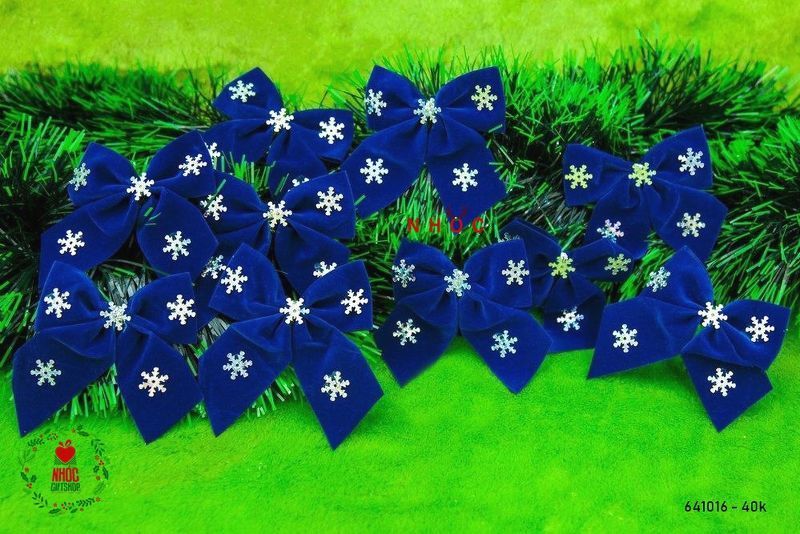 Phụ kiện trang trí Noel bộ 10 nơ nhung - Xanh navy - 740