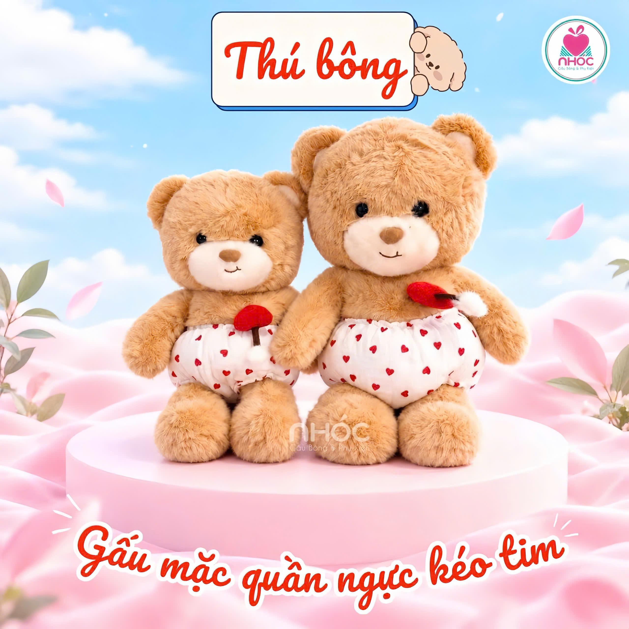 Thú bông Gấu mặc quần ngực kéo tim lông xù