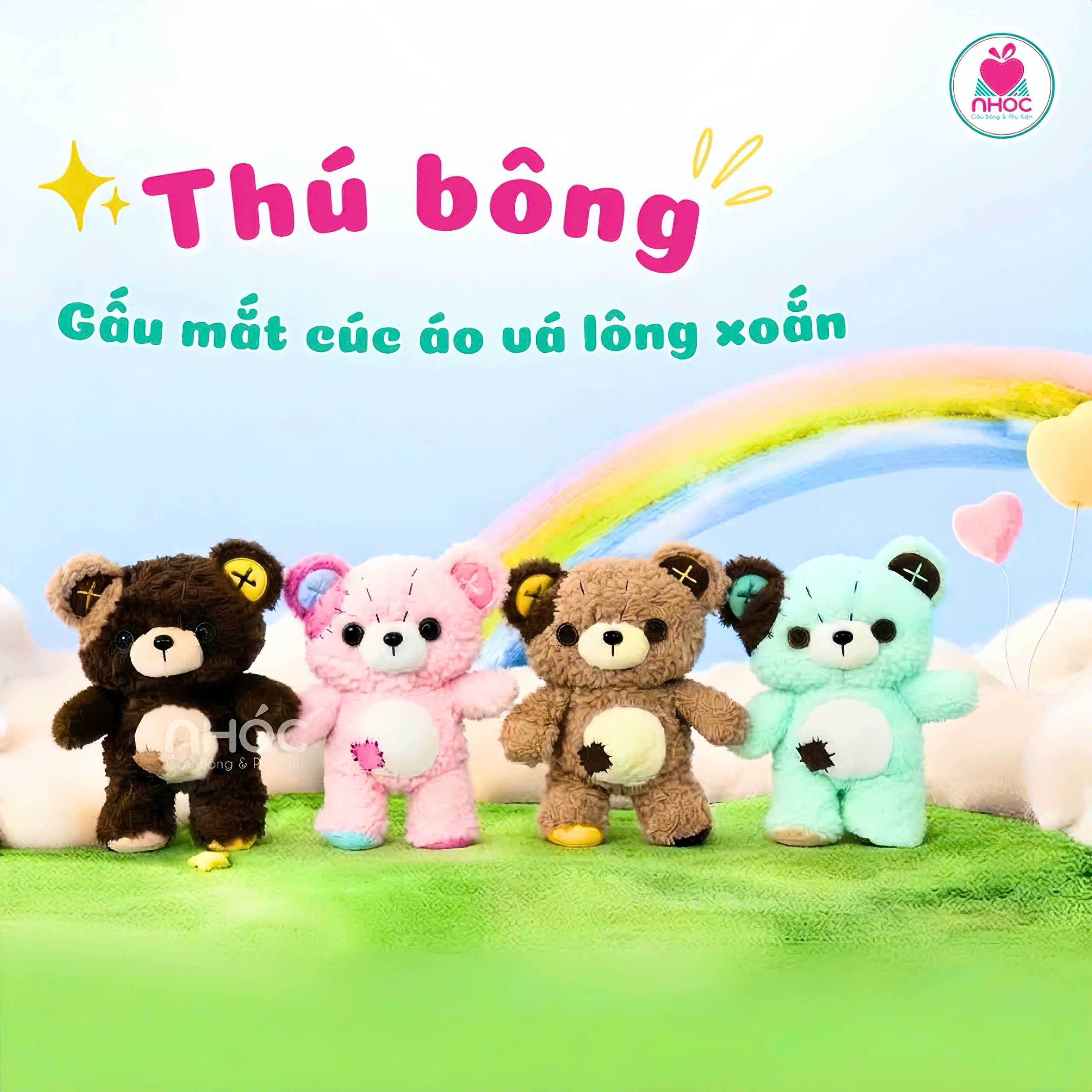 Thú bông Gấu mắt cúc áo vá lông xoắn