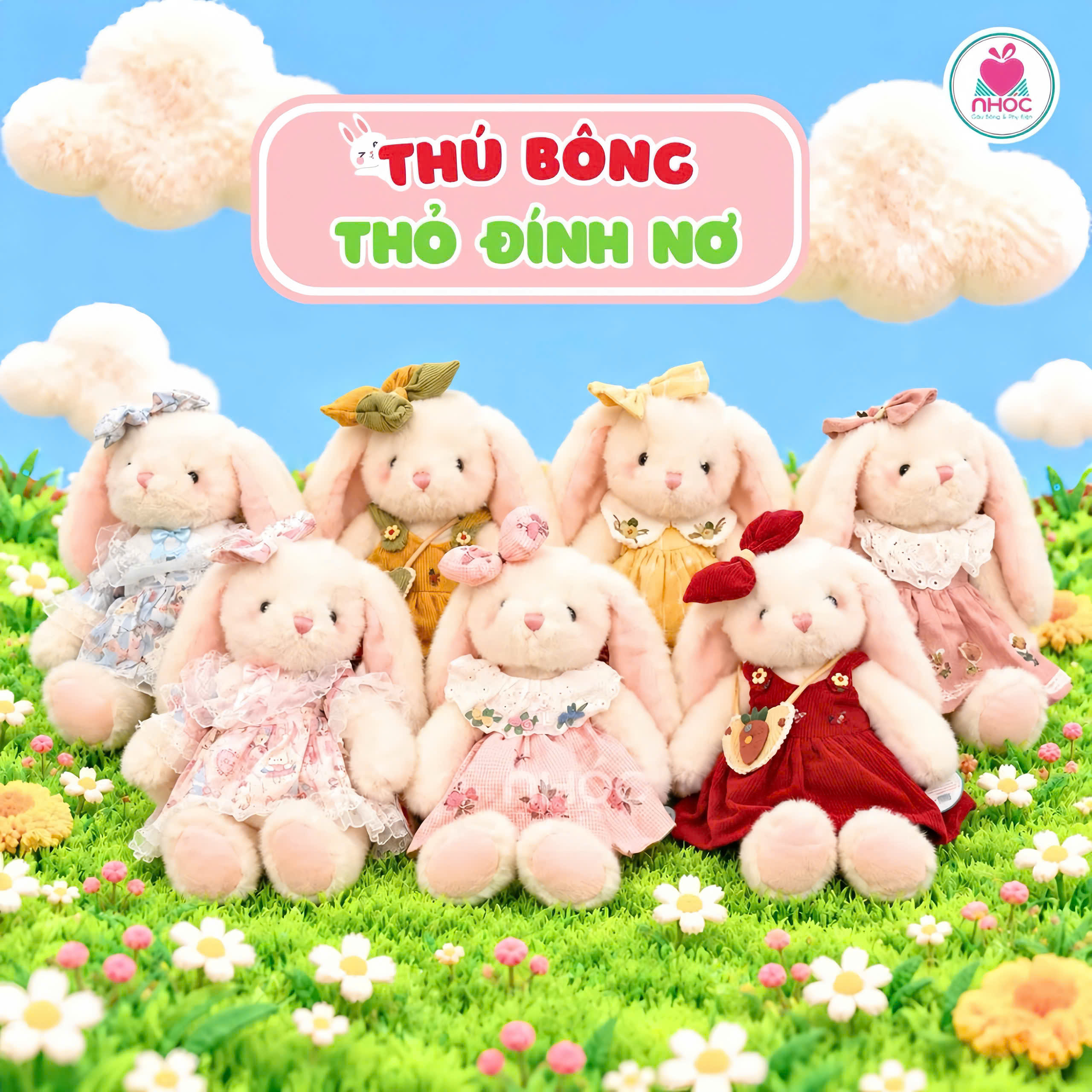 Thú bông Thỏ má hồng đính nơ mặc đầm 7m - 4041026