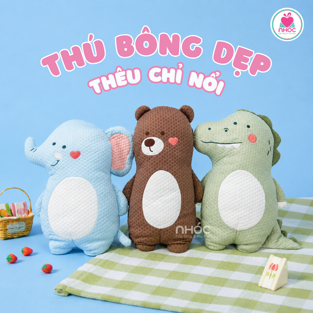 Thú bông dẹp thêu chỉ nổi