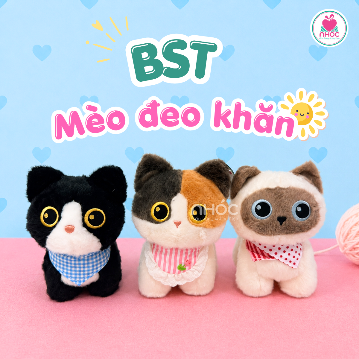 Thú bông nhỏ Mèo đeo khăn lông xù đứng
