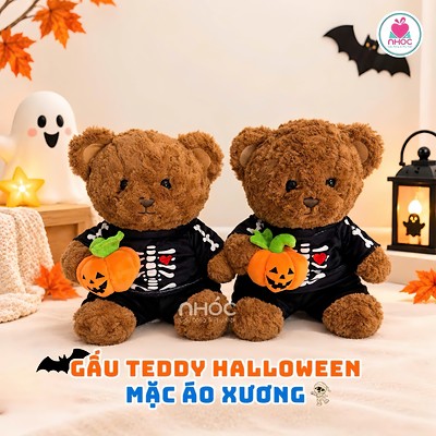 Gấu Teddy Halloween mặc áo xương lông xoắn ngồi TC - 3032026