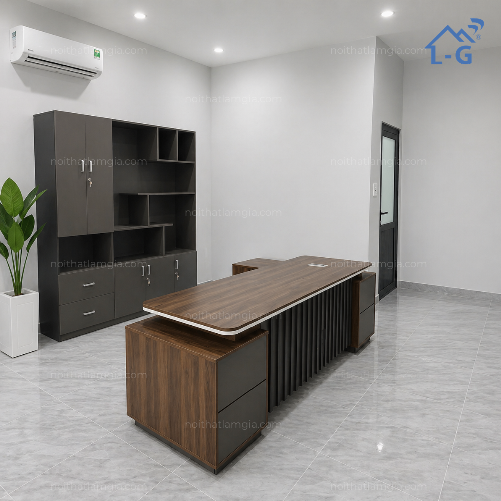 Bàn Làm Việc Giám Đốc Gỗ Mdf Bàn 2 Tủ (BLVGDGMDF2H)