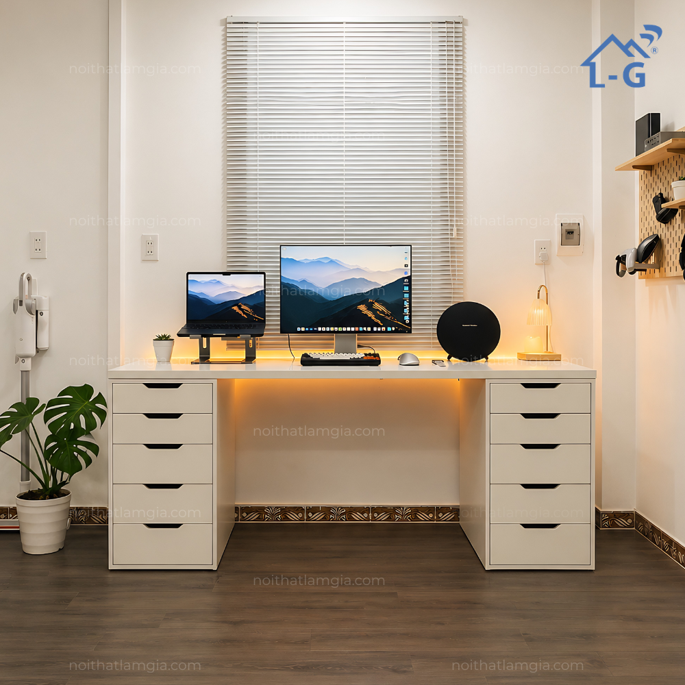 Bàn Làm Việc Ikea Cao Cấp Gỗ Mdf 2 Hộc Tủ (BLVICCGMDF2H)
