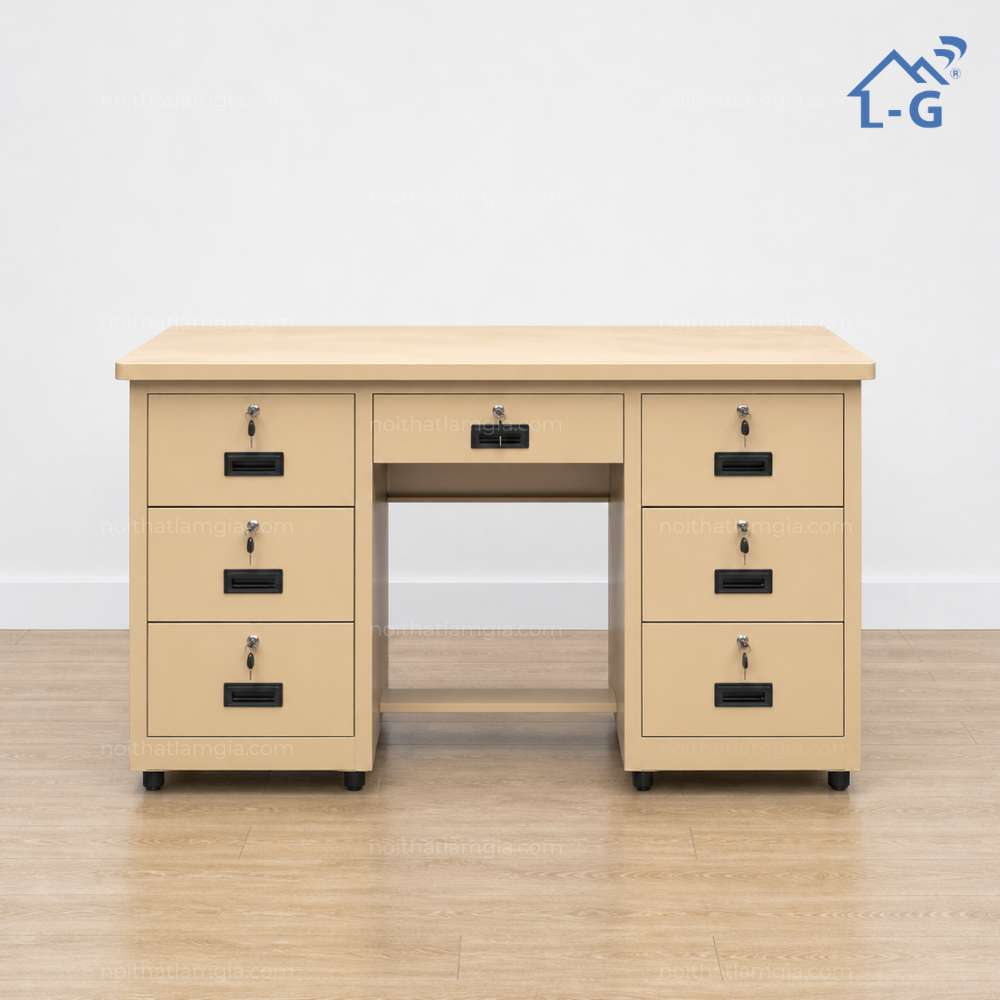 Bàn Làm Việc Sắt Tĩnh Điện 7 Hộc Kéo (BLVSTD7HK)