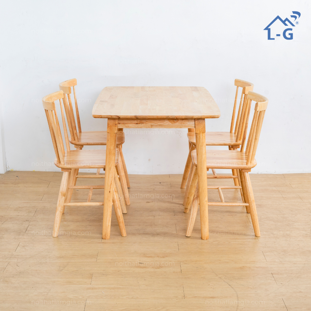 Bộ Bàn Ăn Gỗ Cao Su Lâm Gia 7 Nan (BBAGCSLG7N)